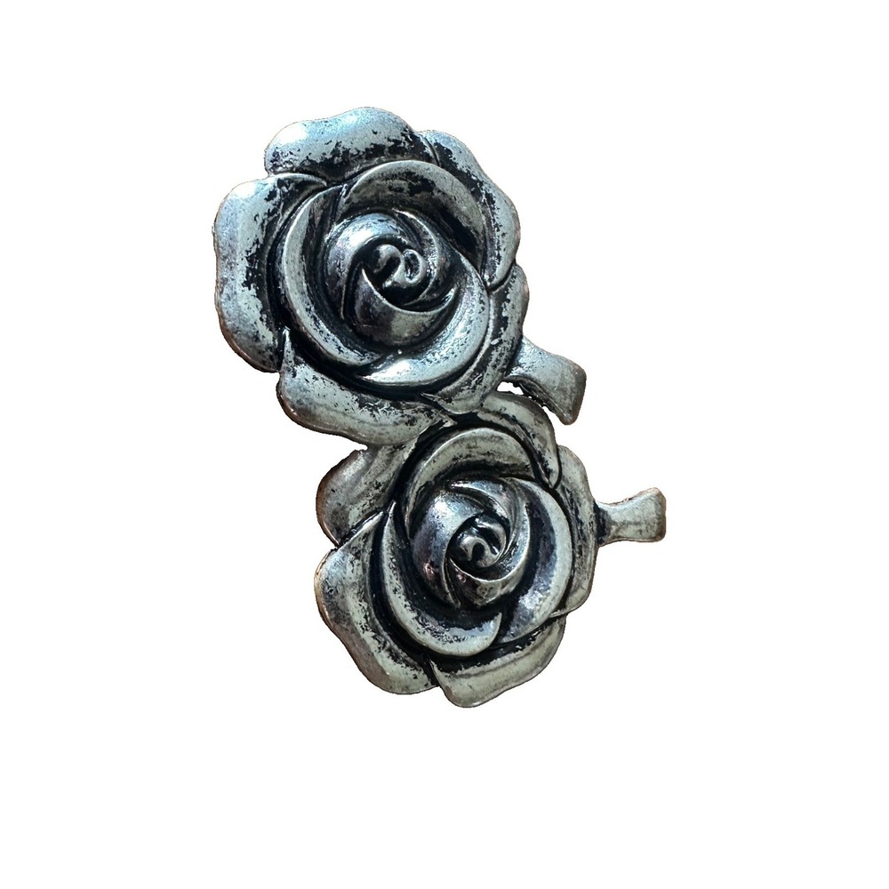 Vintage Rose Flower Pendant Silver Tone, Chunky Style lot of 2